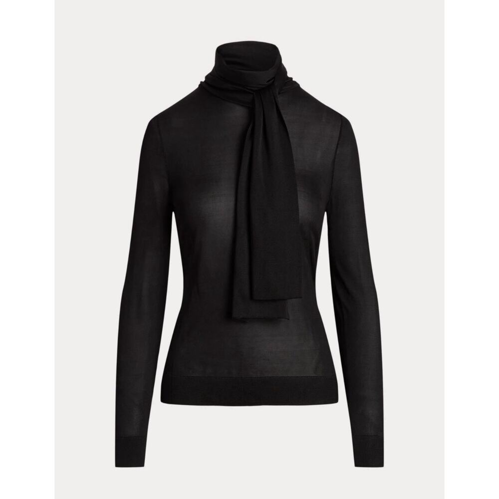 Ralph Lauren Purple Label Scarf Neck Silk Sweater S Sheer Black Top Blouse $1490